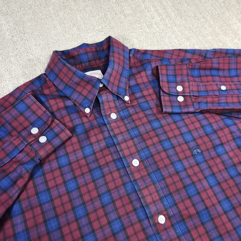 Brooks Brothers Shirt Men Medium Oxford Cloth Button Down OCBD Plaid Madison